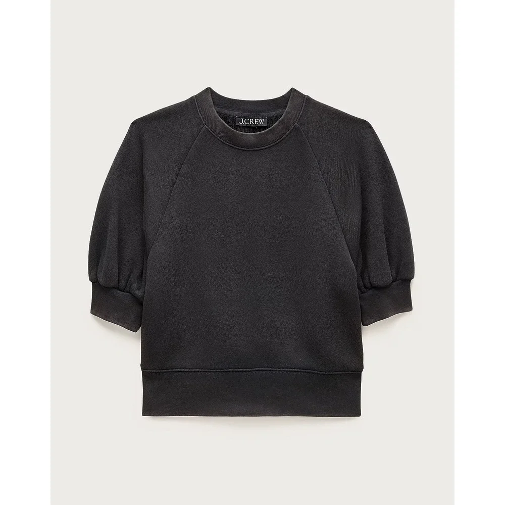 J. Crew Black Heritage terry puff-sleeve sweatshirt Large NWT $80